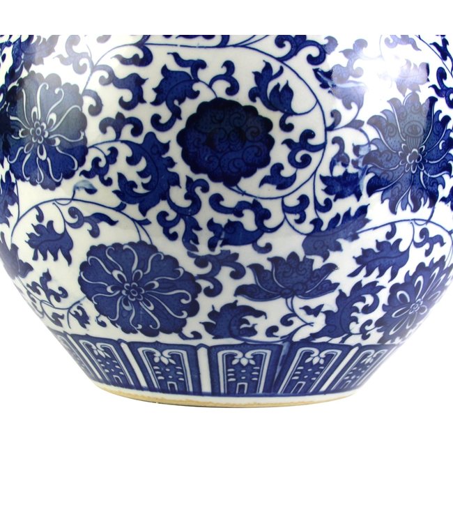 Vase Chinois Porcelaine Lotus Bleu et Blanc Diam32xH46cm