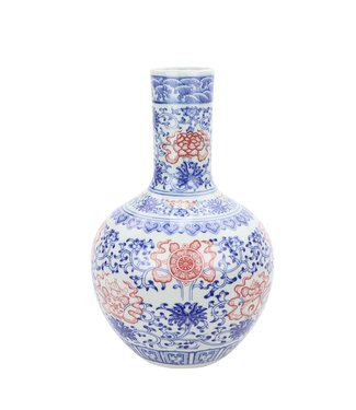Fine Asianliving Chinese Vase Porcelain Lotus Red Blue D22xH34cm