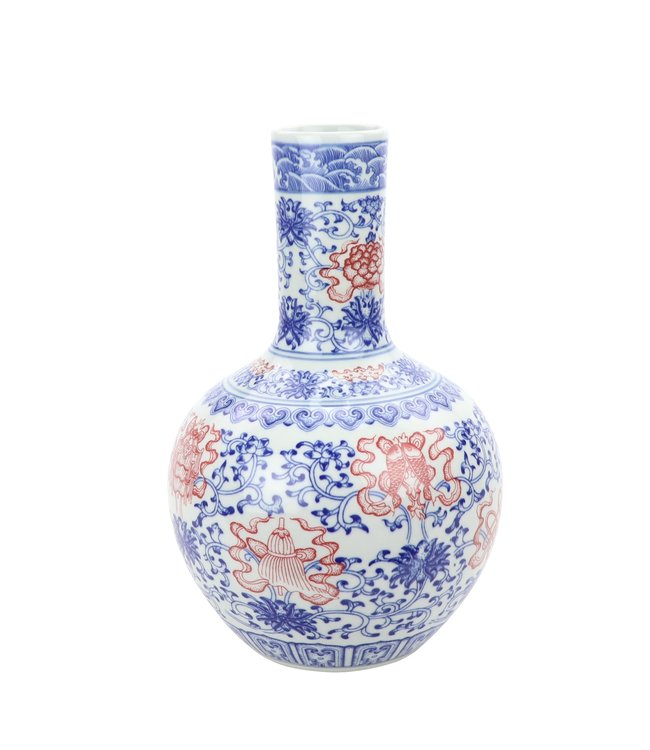 Chinese Vase Porcelain Lotus Red Blue D22xH34cm