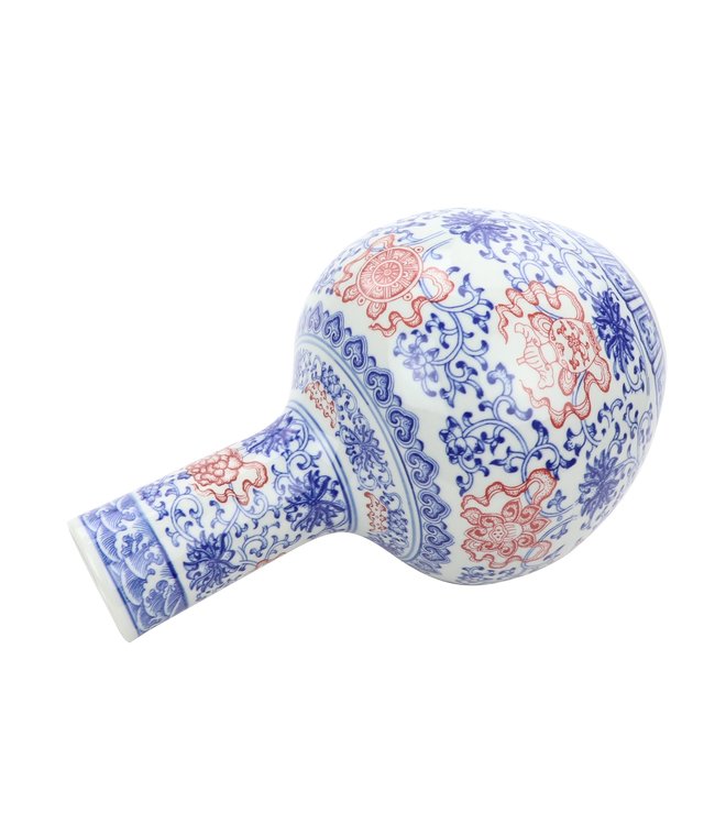 Jarrón de Porcelana Chino Loto Rojo Azul D.22 x Alt.34 cm