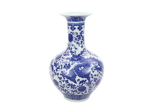 Fine Asianliving Chinesische Vase Porzellan Drache Blau und Weiß D22xH35cm