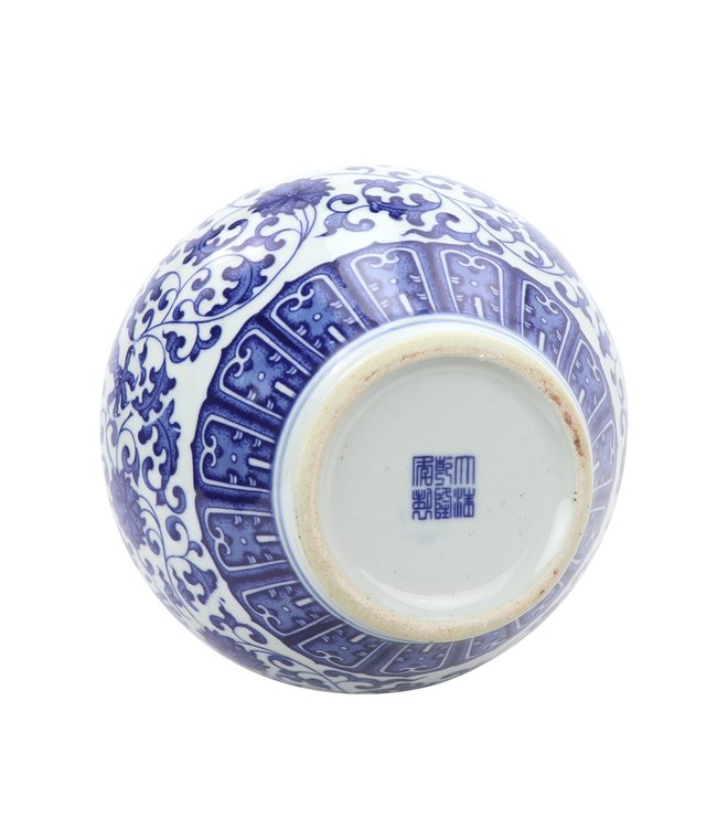 Chinese Vaas Porselein Blauw-Wit Handgeschilderd Draak D22xH35cm