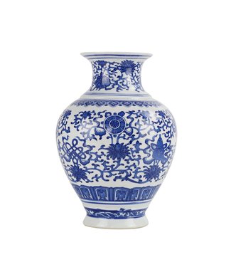 Fine Asianliving Chinesische Vase Porzellan Lotus Blau und Weiß D21xH28cm