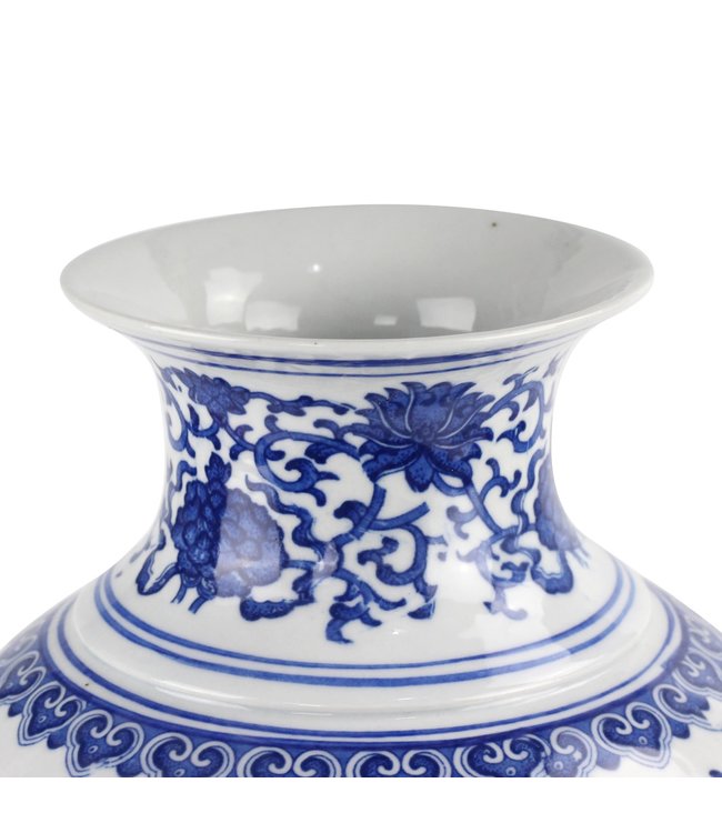 Chinesische Vase Porzellan Lotus Blau und Weiß D21xH28cm
