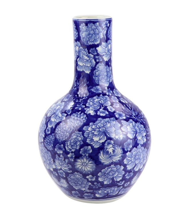 Vase Chinois Pivoine Bleu Marine Diam22xH35cm