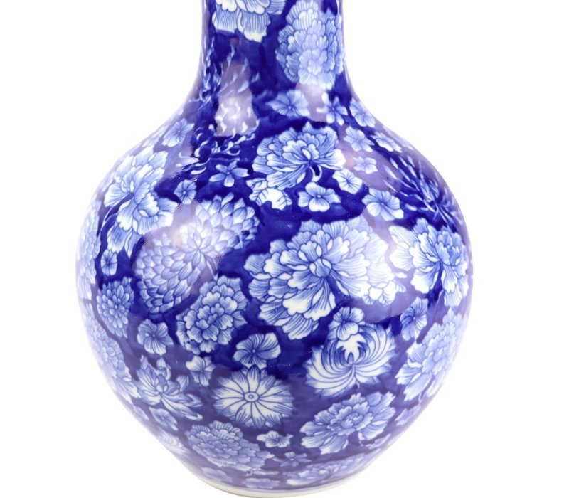 Chinese Vase Porcelain Navy Blue Peony D22xH35cm