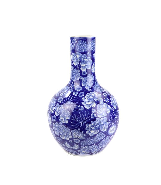 Chinese Vaas Porselein Handgeschilderde Pioenen Marineblauw D22xH35cm