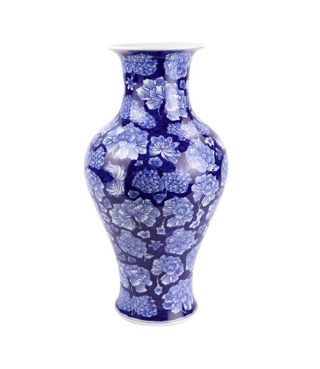 Jarrón de Porcelana Chino Peonía Azul Marino D.19 x Alt.36 cm