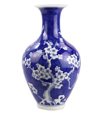 Fine Asianliving Chinese Vase Porcelain Blossoms Navy Blue D19xH35cm