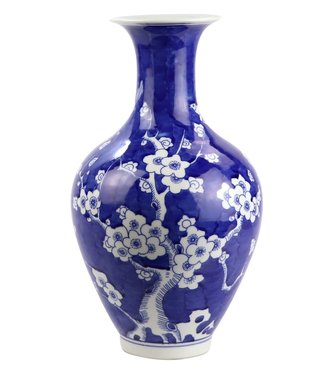 Fine Asianliving Vase Chinois Flerus Bleu Marine Diam19xH35cm