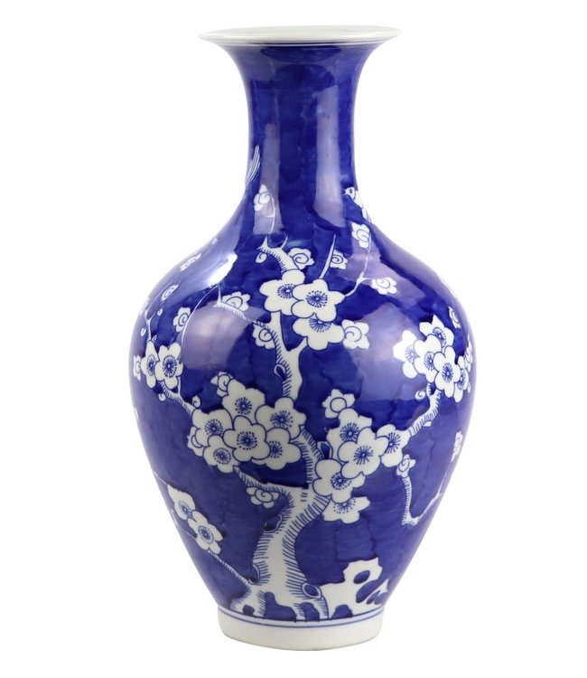 Chinese Vaas Porselein Bloesems Handgeschilderd Marineblauw D19xH35cm