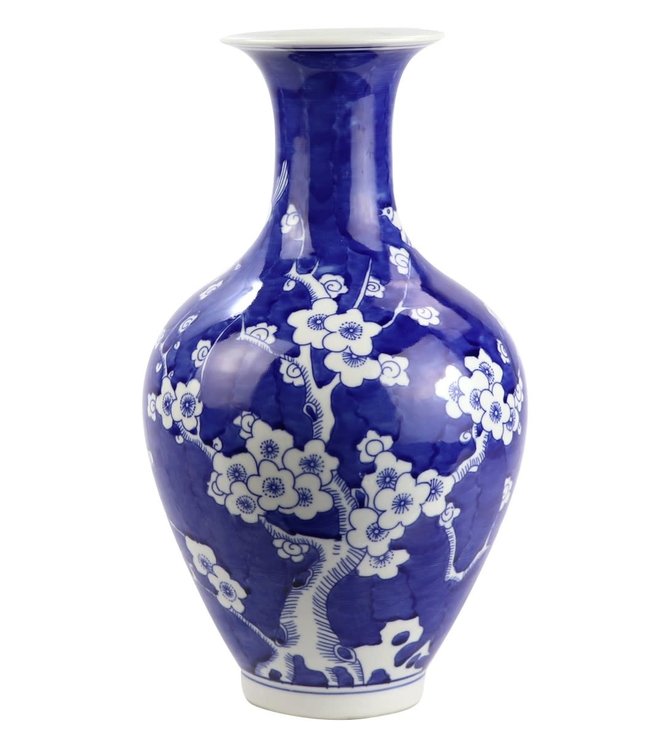 Chinese Vase Porcelain Blossoms Navy Blue D19xH35cm