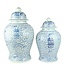 Chinese Gemberpot Happiness Handgeschilderd Blauw-Wit D31xH52cm