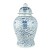 Fine Asianliving Chinesische Deckelvase Blau Weiß Porzellan Handbemalt Doppeltes Glück D24xH42cm