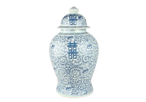 Fine Asianliving Pot à Gingembre Chinois Bleu Blanc Porcelaine Double Bonheur D24xH42cm