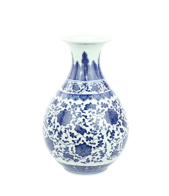 Chinese Vase Porcelain Lotus Blue White D20xH31cm