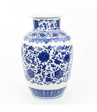 Fine Asianliving Vaso Cinese Porcellana Lotus Blu Bianco D19xH30cm