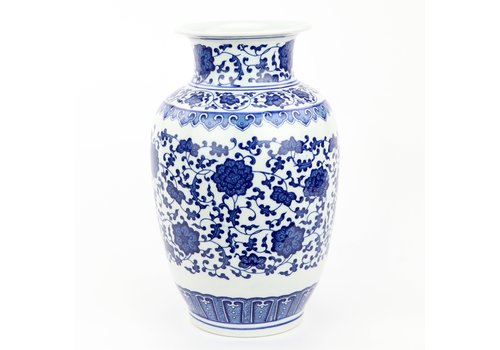 Fine Asianliving Vaso Cinese Porcellana Lotus Blu Bianco D19xH30cm