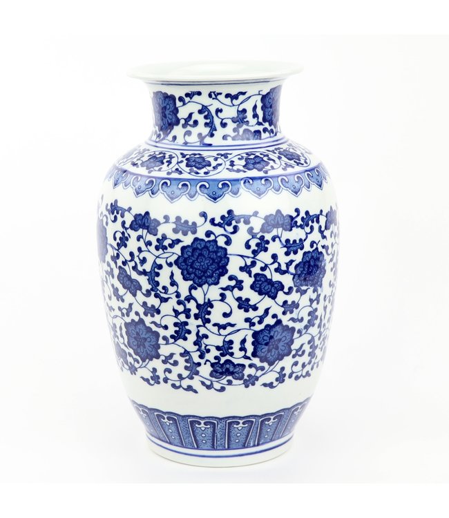 Vaso Cinese Porcellana Lotus Blu Bianco D19xH30cm
