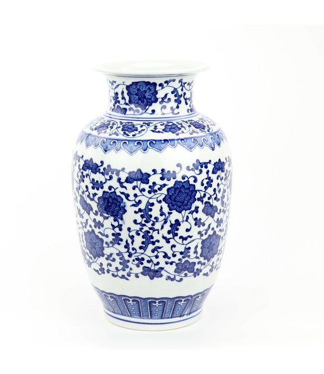 Chinese Vase Porcelain Lotus Blue White D19xH30cm