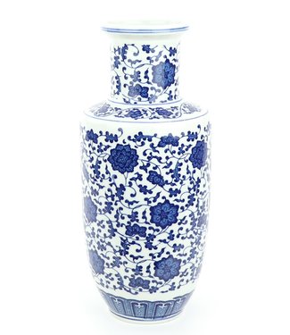 Fine Asianliving Chinesische Vase Porzellan Lotus Blau und Weiß D17xH38cm