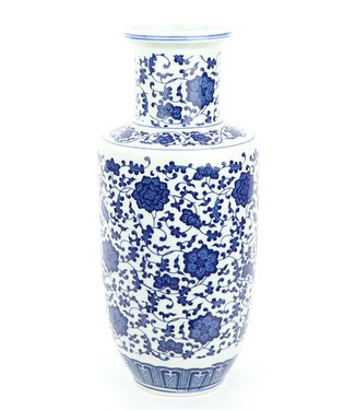 Fine Asianliving Vaso Cinese in Ceramica Porcellana Loto Blu e Bianco D17xA38cm