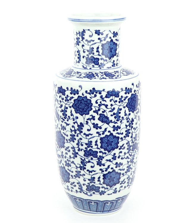 Vaso Cinese in Ceramica Porcellana Loto Blu e Bianco D17xA38cm