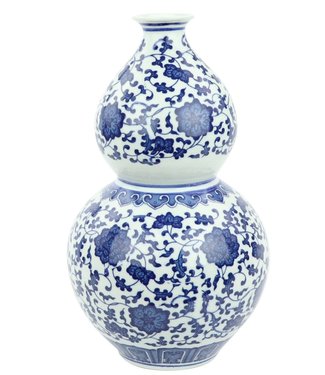 Fine Asianliving Chinese Vaas Porselein Lotus Handgeschilderd Blauw-Wit D19xH33cm