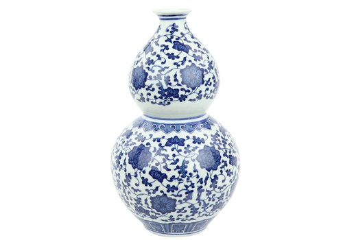 Fine Asianliving Chinesische Vase Porzellan Lotus Blau und Weiß D19xH33cm