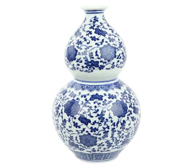 Vaso Cinese in Ceramica Porcellana Loto Blu e Bianco D19xA33cm