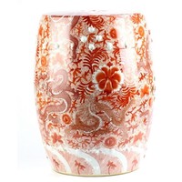 Keramik Hocker Porzellan Handbemalte Drachen Rot D33xH45cm