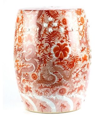 Fine Asianliving Taburete Ceramica Chino Dragones Pintados a Mano Rojo D.33 x Alt.45 cm