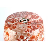 Sgabello in Ceramica Cinese Draghi Dipinti a Mano Rosso D33xA45cm