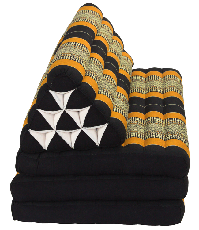 Thai Cushion Three-fold 80x190x7cm Triangle Cushion XXXL 8 Roll Seat Black Orange