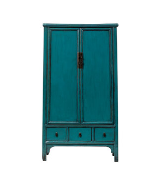 Fine Asianliving Antiker Chinesischer Schrank Blau Glänzend B105xT47xH189cm