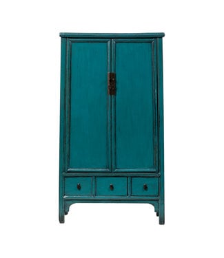 Fine Asianliving Antique Chinese Cabinet Glossy Teal W105xD47xH189cm