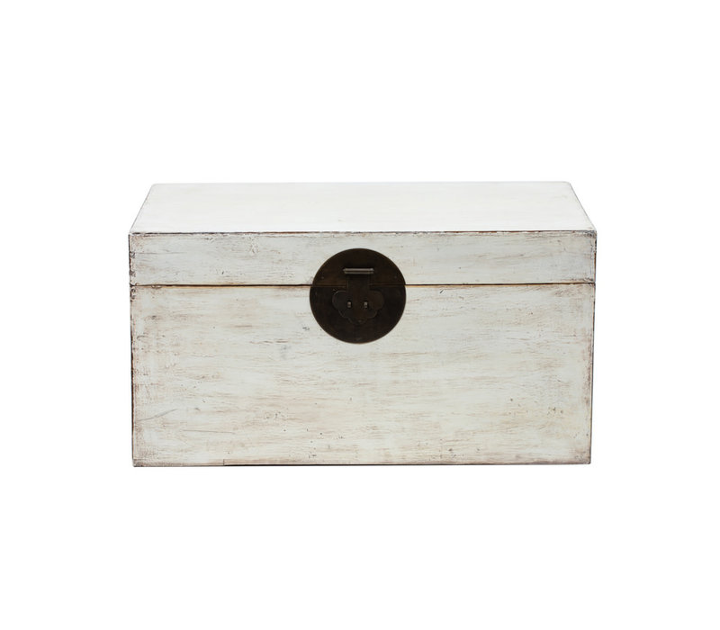 Caja Cofre de Almacenamiento Chino Antiguo Blanco Brillante A87xP56xA45cm
