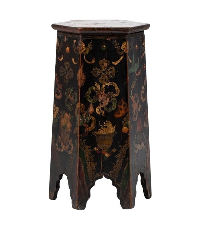 Soporte Plantas Tibetano Antiguo Pintado a Mano Dragones A45xP45xA81cm