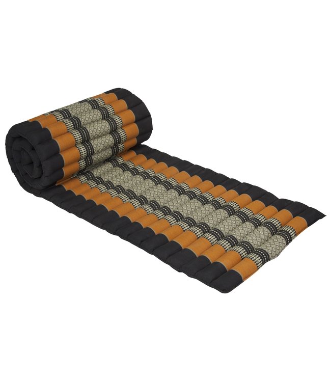 Thai Mat Rollable Mattress 190x50x4.5cm Mat Cushion Black Orange