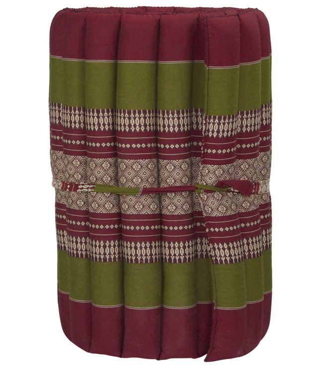 Matelas Thaï Enroulable en Coton et Kapok 190x50x4.5cm Rouge Vert