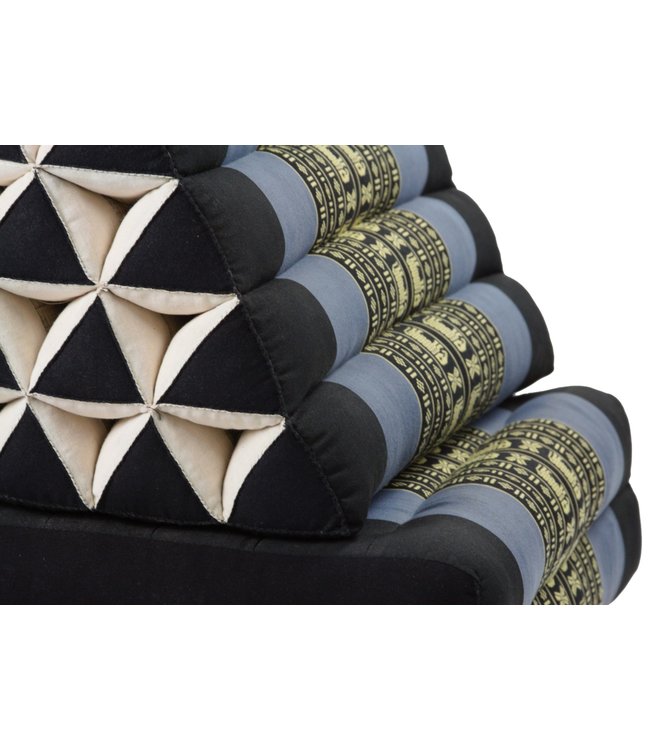 Colchón Tailandés de 3 Pliegues con Cojín Triangular Plegable 54x180x6cm XL Negro Elefantes