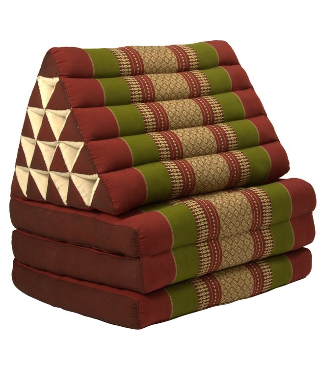 Coussin Thaïlandais Triangulaire Matelas 3 Parties XL 54x180x6cm Rouge Vert