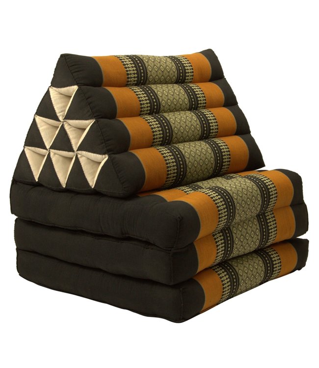 Coussin Thaïlandais Triangulaire Mataelas 3 Parties 50x175x8cm Noir Orange