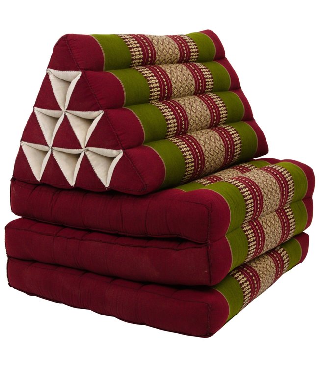Thai Mattress Triangle Cushion Headrest 3-Fold Meditation Mat Lounge Kapok Burgundy Green