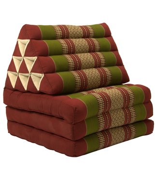 Fine Asianliving Colchón Tailandés de 3 Pliegues con Cojín Triangular Plegable Rojo Verde