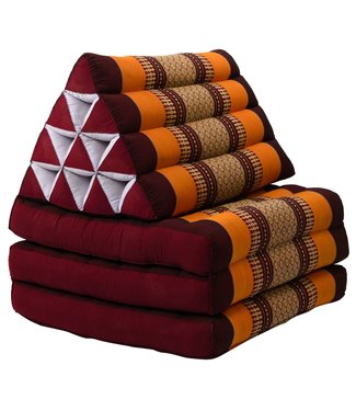 Fine Asianliving Colchón Tailandés de 3 Pliegues con Cojín Triangular Plegable 50x175x8cm Rojo Naranja