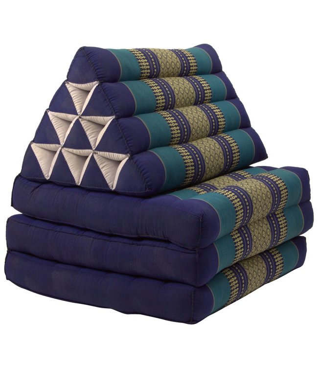 Coussin Thaï Triangulaire avec Matelas 3 Parties - 52x180cm - Océan Bleu