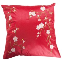 Housse de Coussin Chinoise Sakura Fleurs de Cerisier Rouge 40x40cm  Sans Remplissage