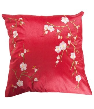 Fine Asianliving Coussin Chinois Sakura Fleurs de Cerisier Rouge 45x45cm