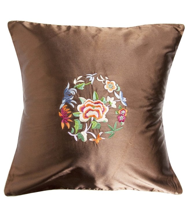 Chinesisches Kissen Braun Blumen 45x45cm